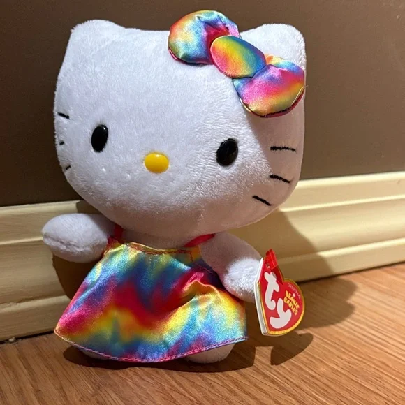 Ty Hello Kitty Plush with Rainbow Dress and Bow - Picture 3 of 4